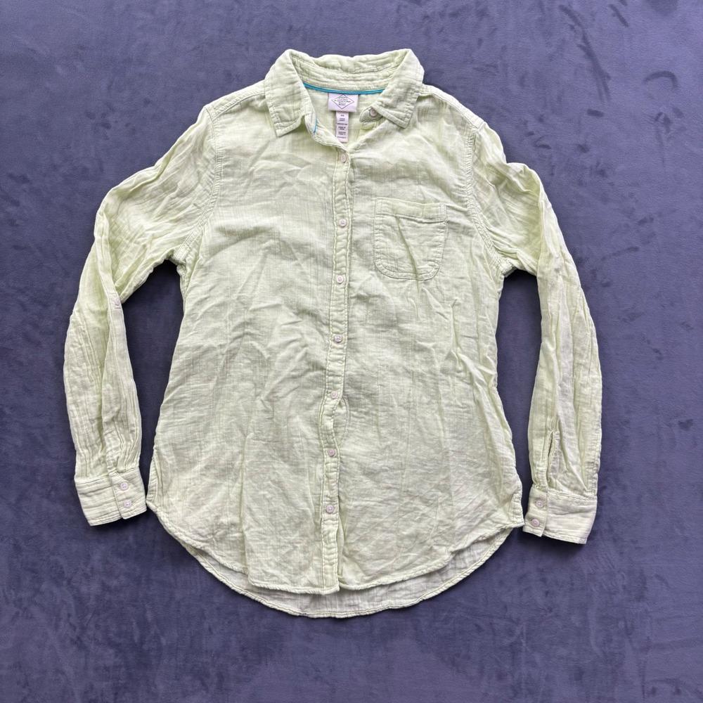 St Johns Bay Womens XS Lime Green Cotton Gauze Tunic Button Down Shirt - Picture 1 of 7